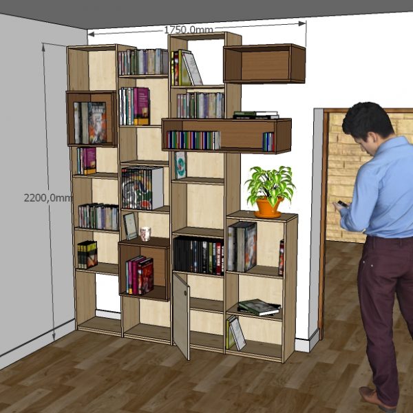 Bibliothèque en bois recyclé - vue 3D